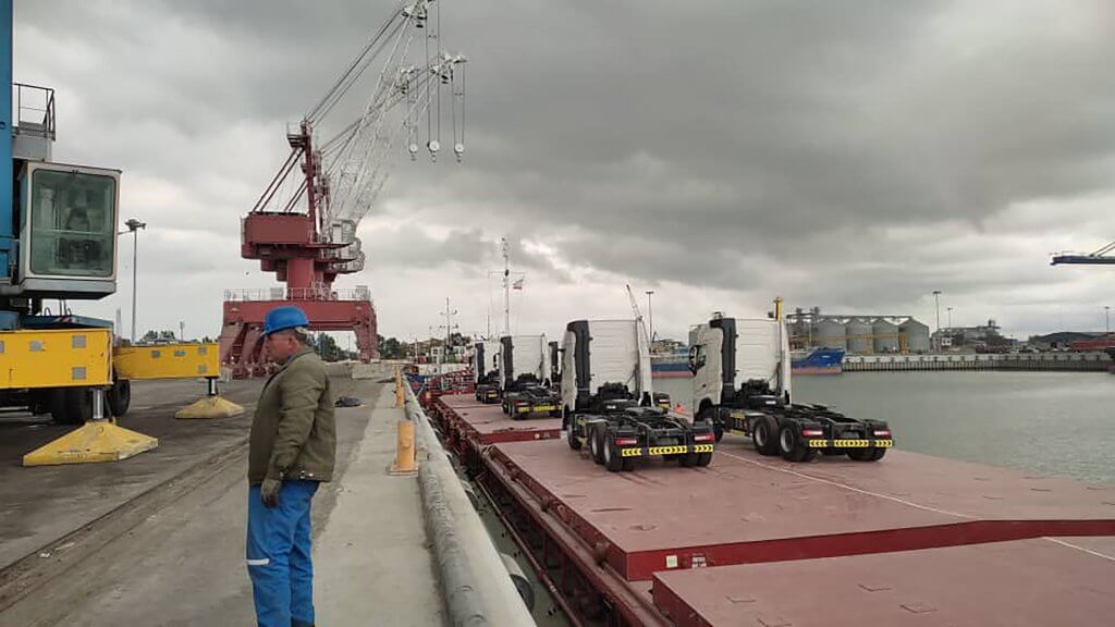 Transit of Heavy Machinery from Dubai to Moscow. These trucks were shipped from Dubai to Bandar Abbas, and then by trailer from the port to Amirabad port in North of Iran. Then by vessels they are sent to Astrakhan in Russia.